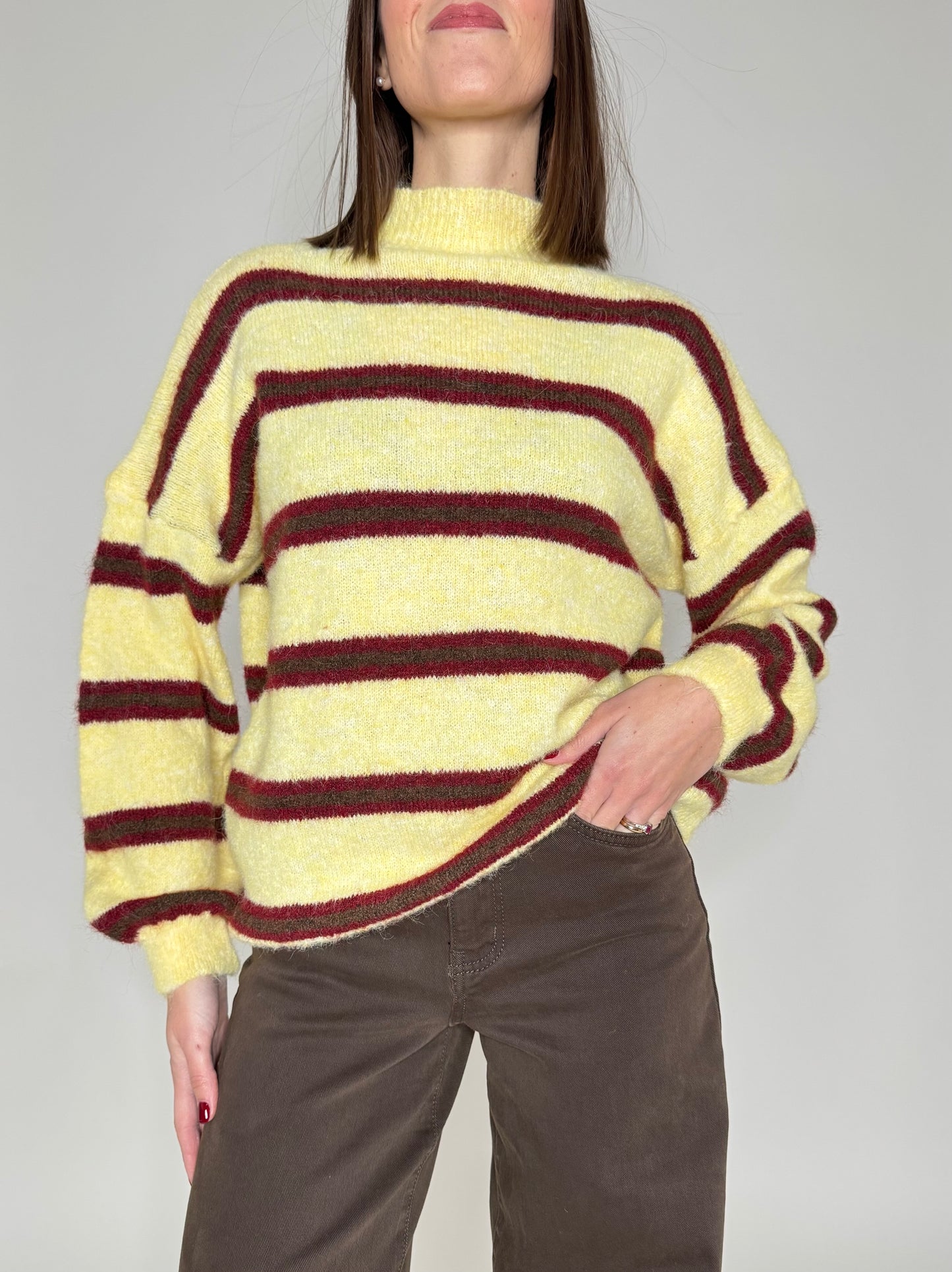 Pullover in misto lana righe giallo