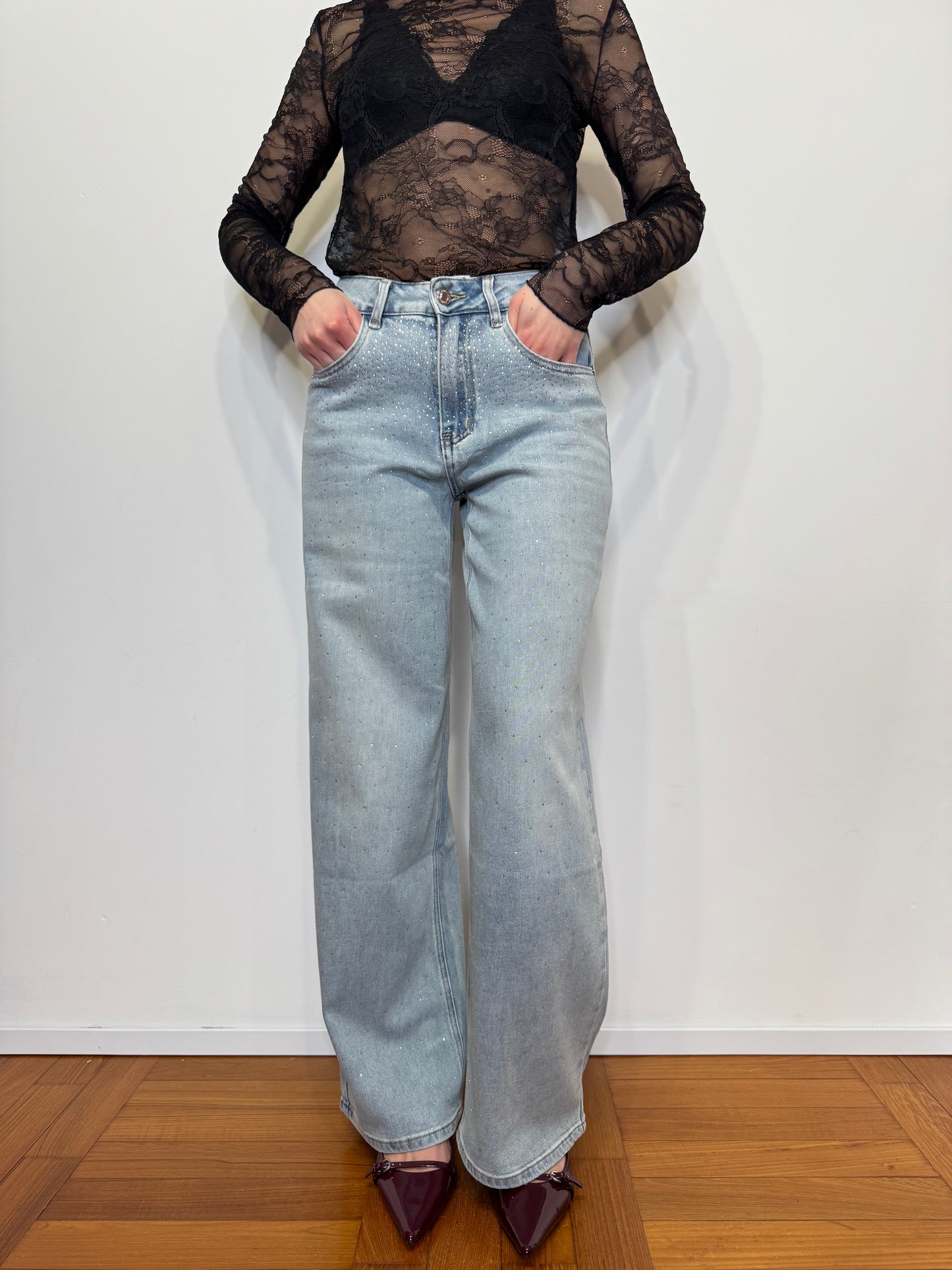 Jeans Strass Wide Leg