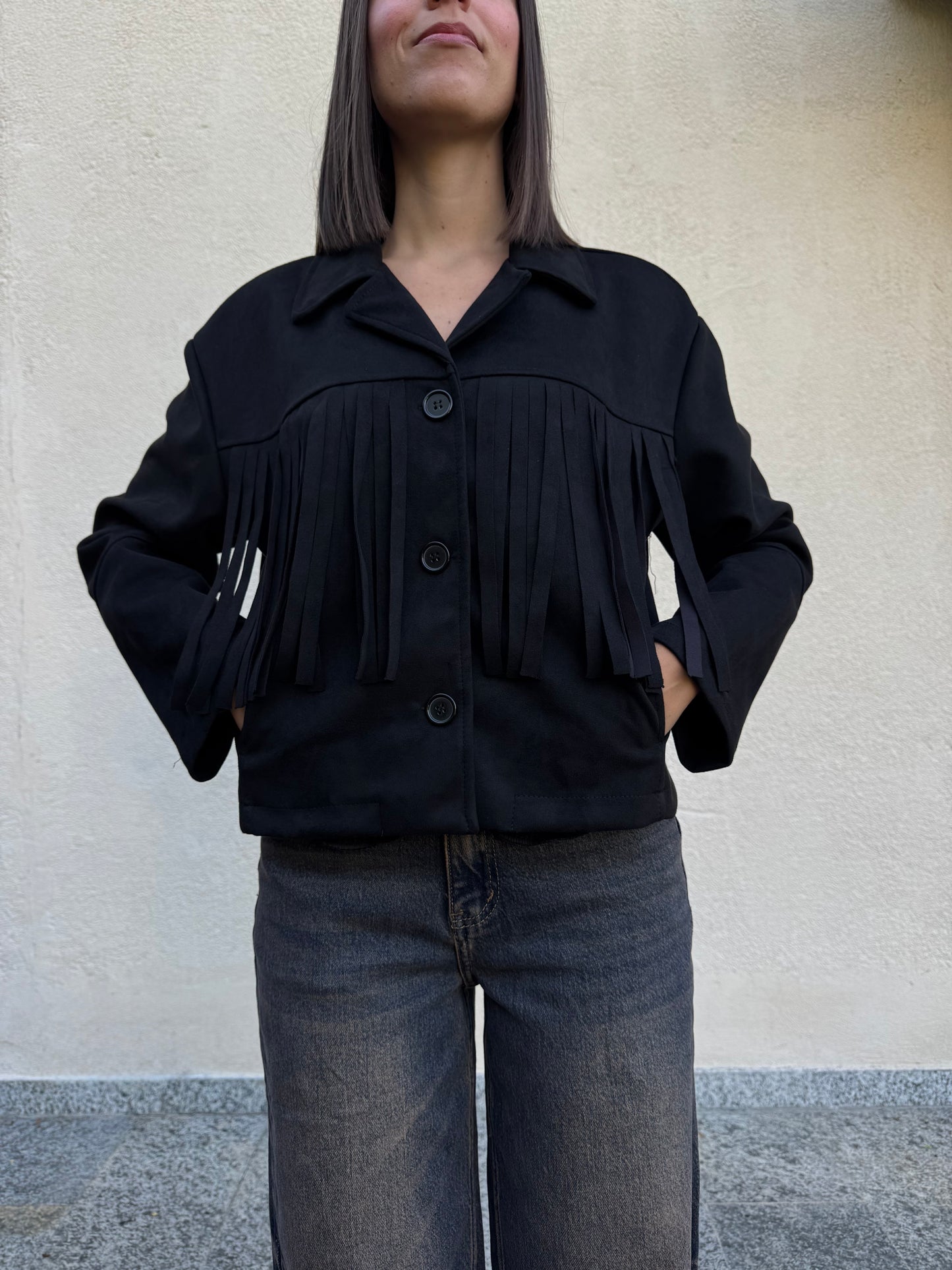 Giacca Suede Frange Nero