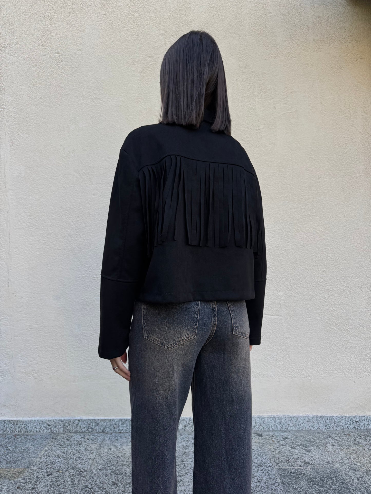 Giacca Suede Frange Nero