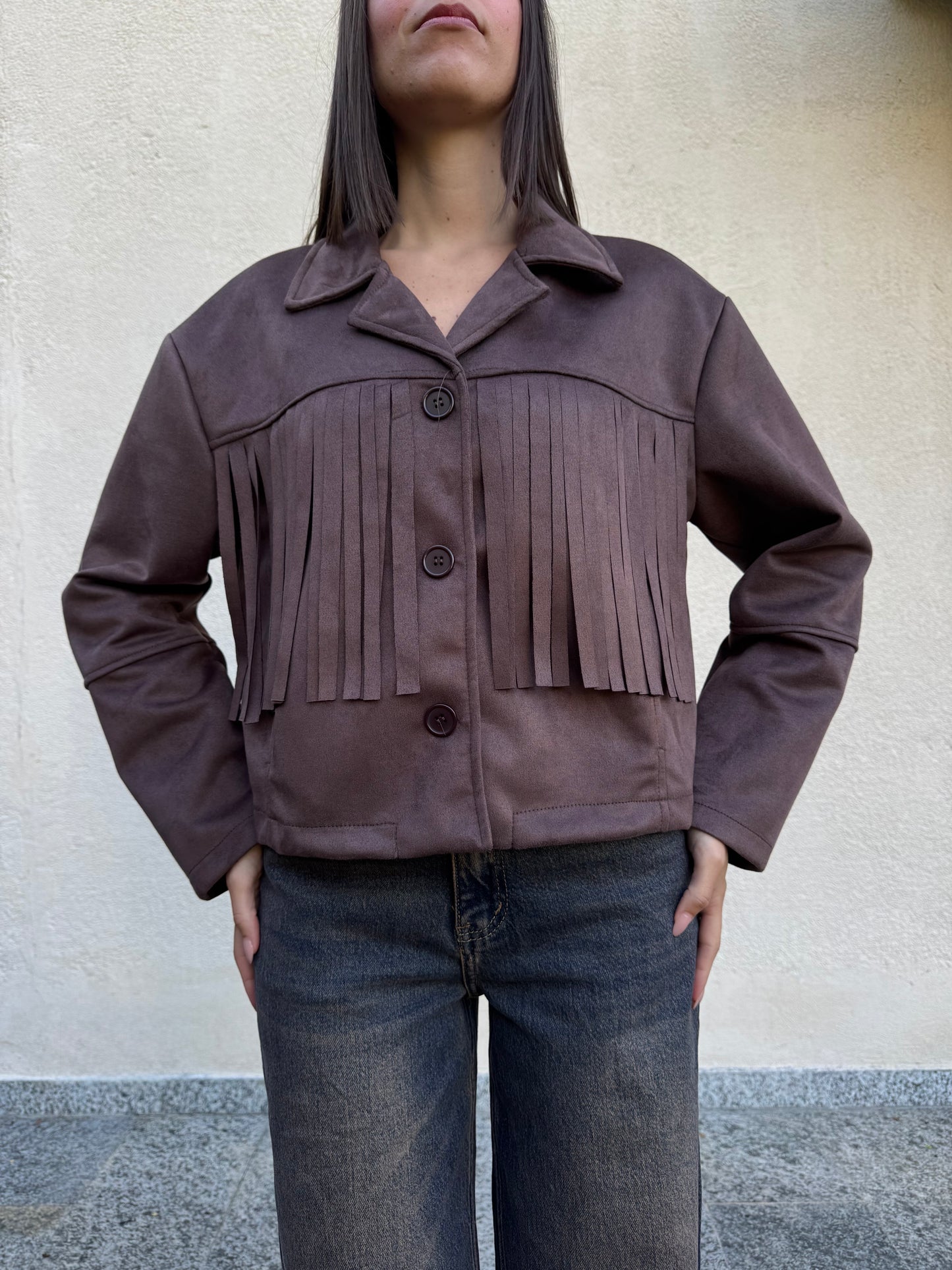 Giacca Suede Frange Moro