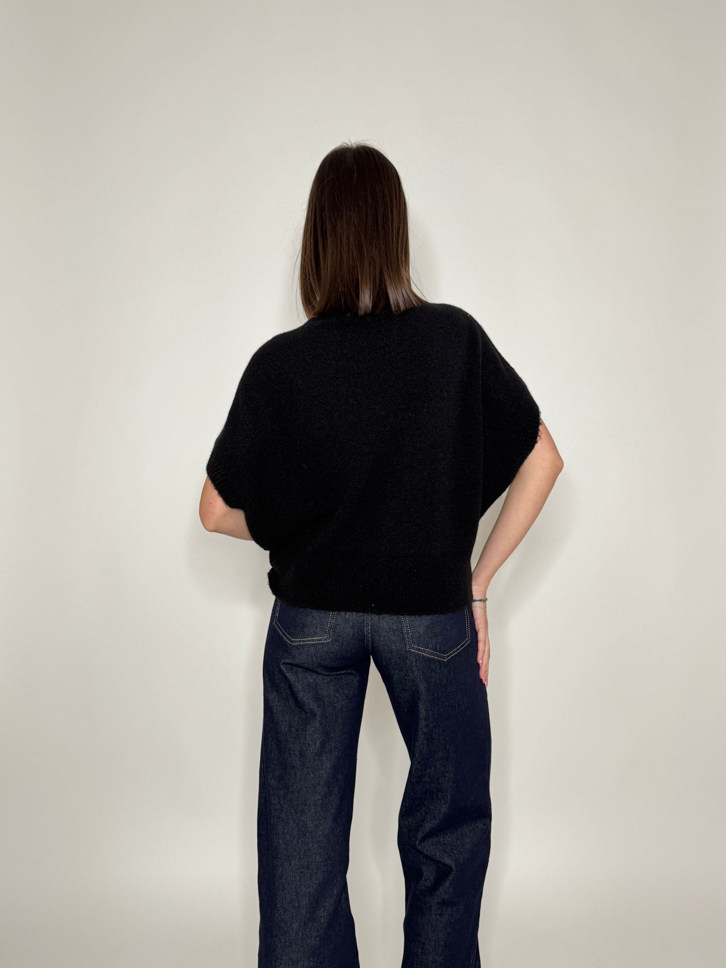 Maglia manica kimono in misto lana e alpaca Nero