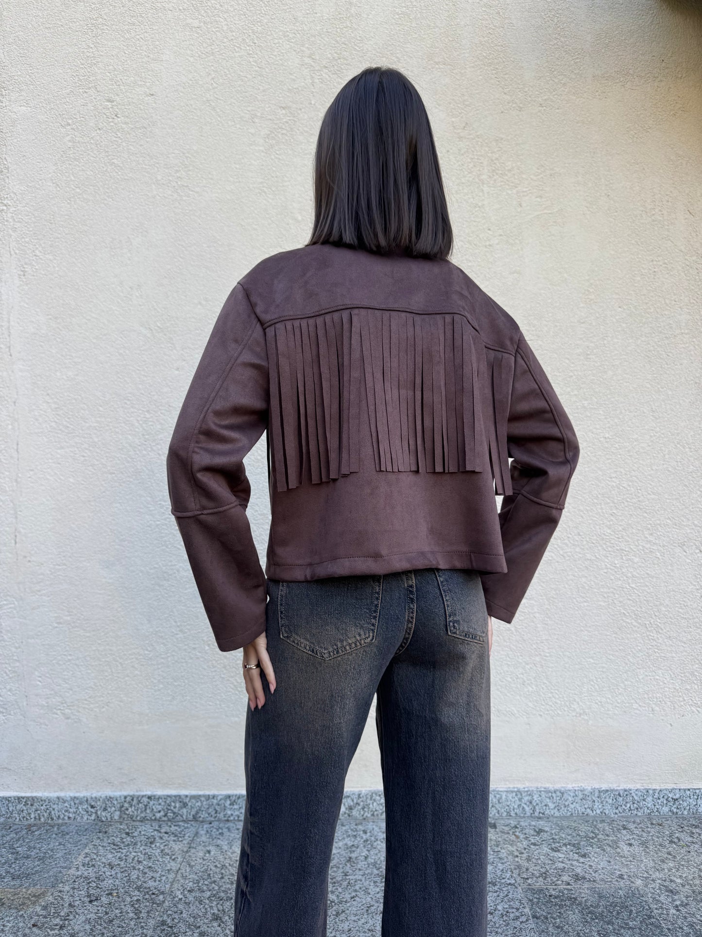 Giacca Suede Frange Moro
