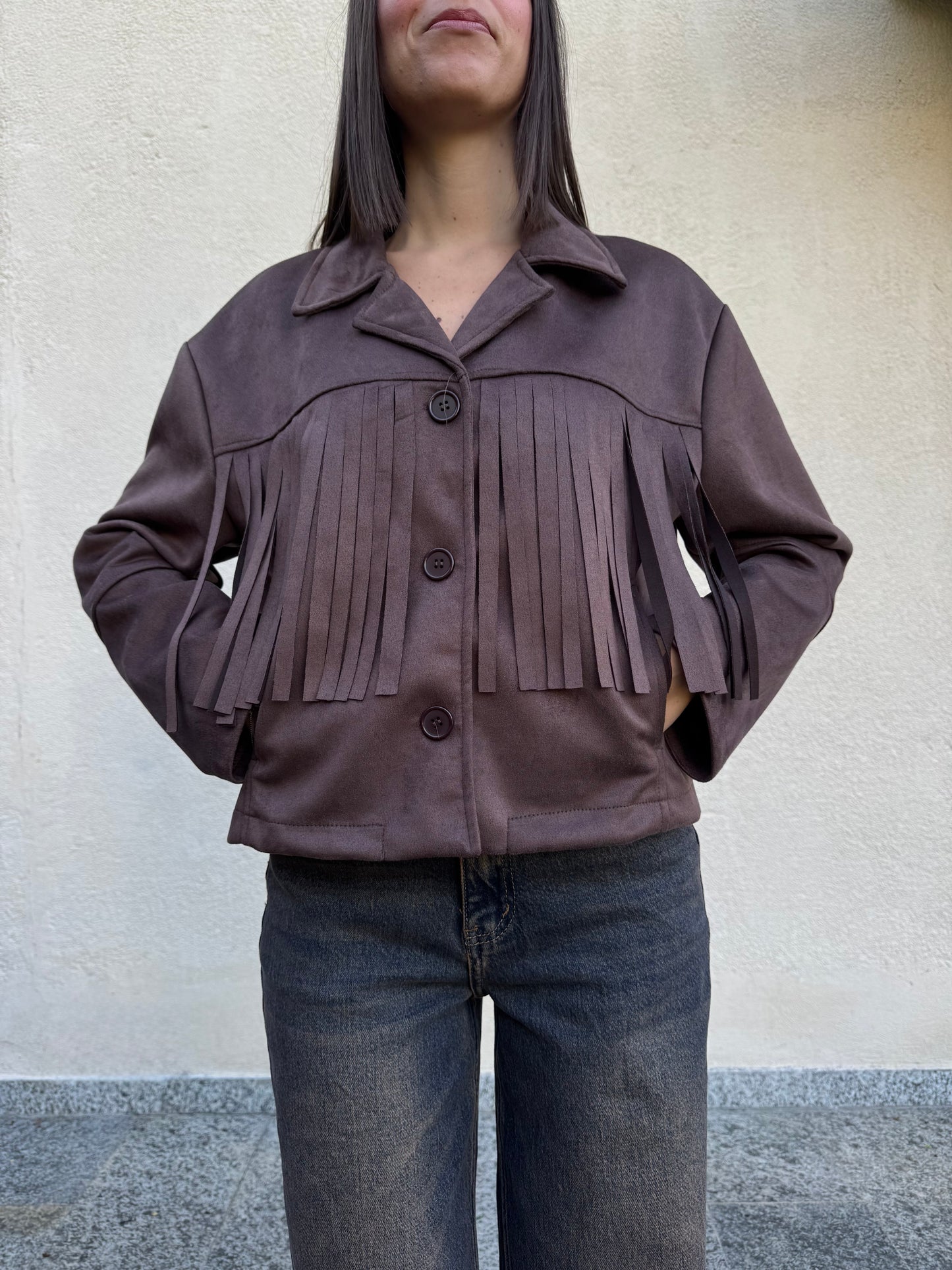 Giacca Suede Frange Moro