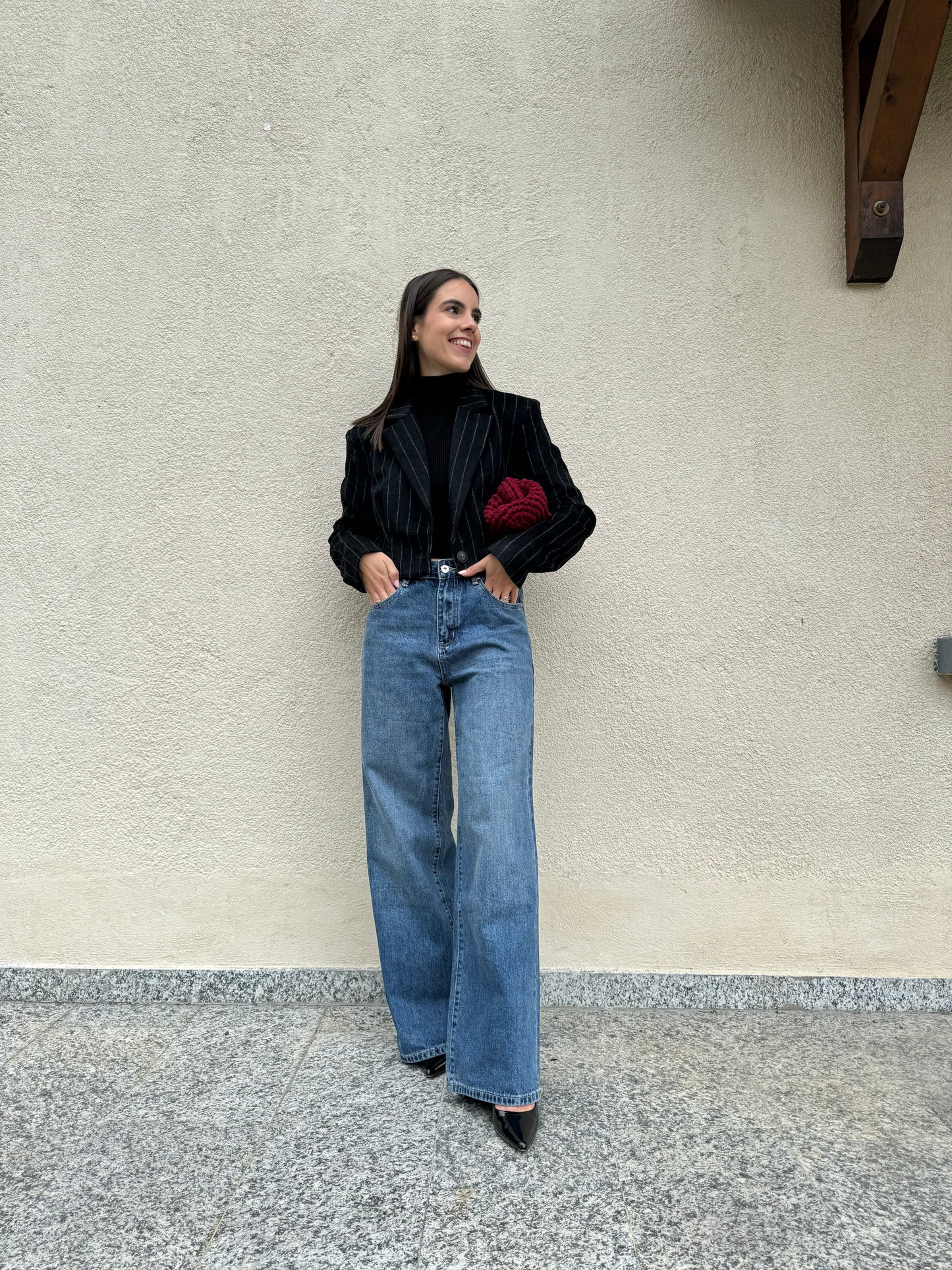 Giacca gessata in misto lana