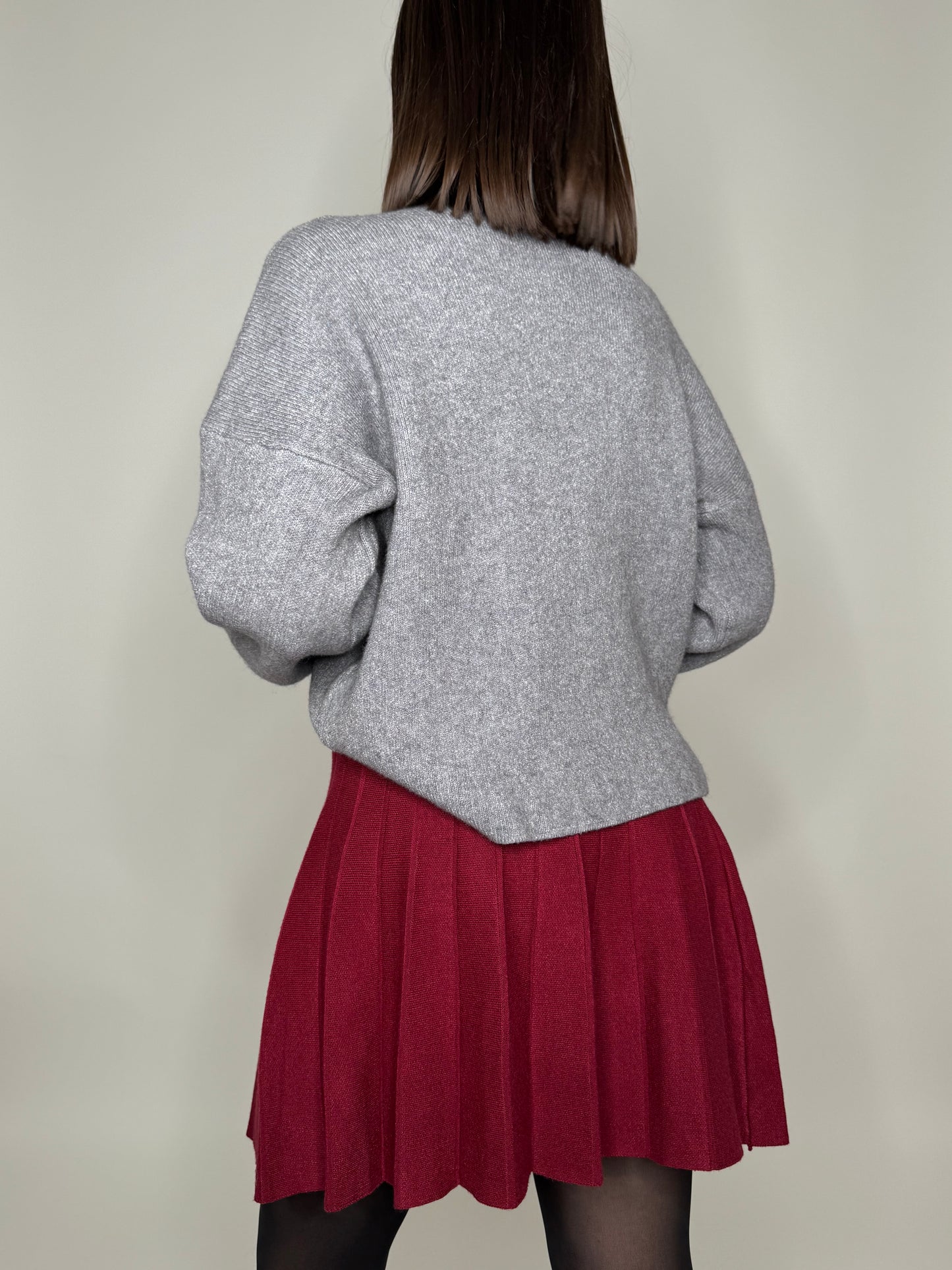 Gonna a pieghe in calda viscosa Bordeaux