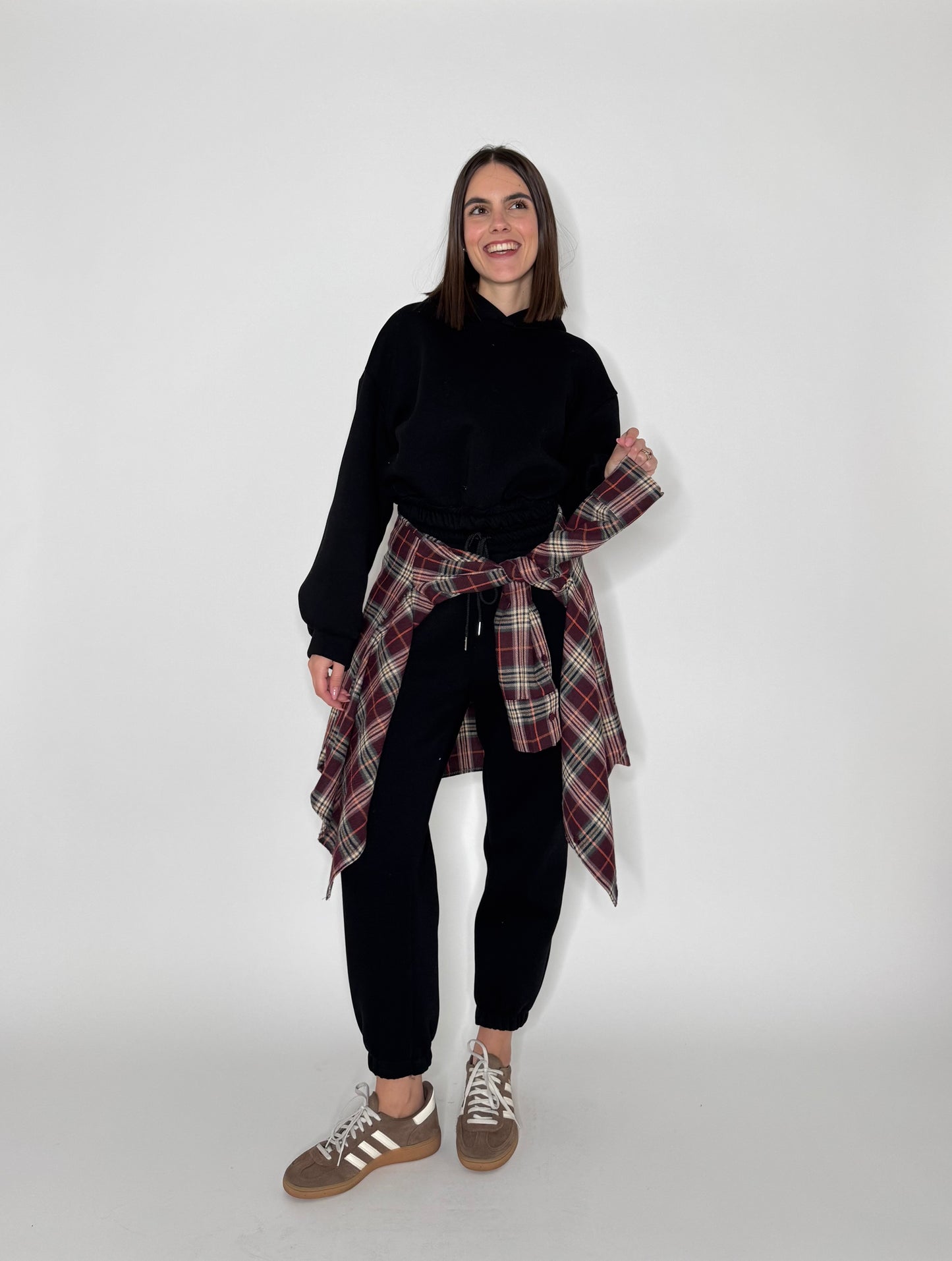 Tuta crop in cotone felpato Nero