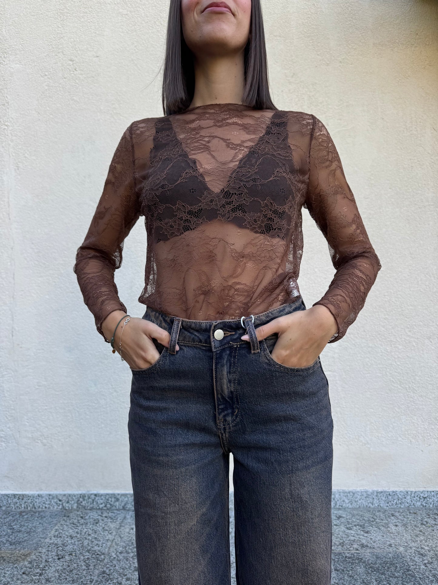 Maglia pizzo Moca mousse