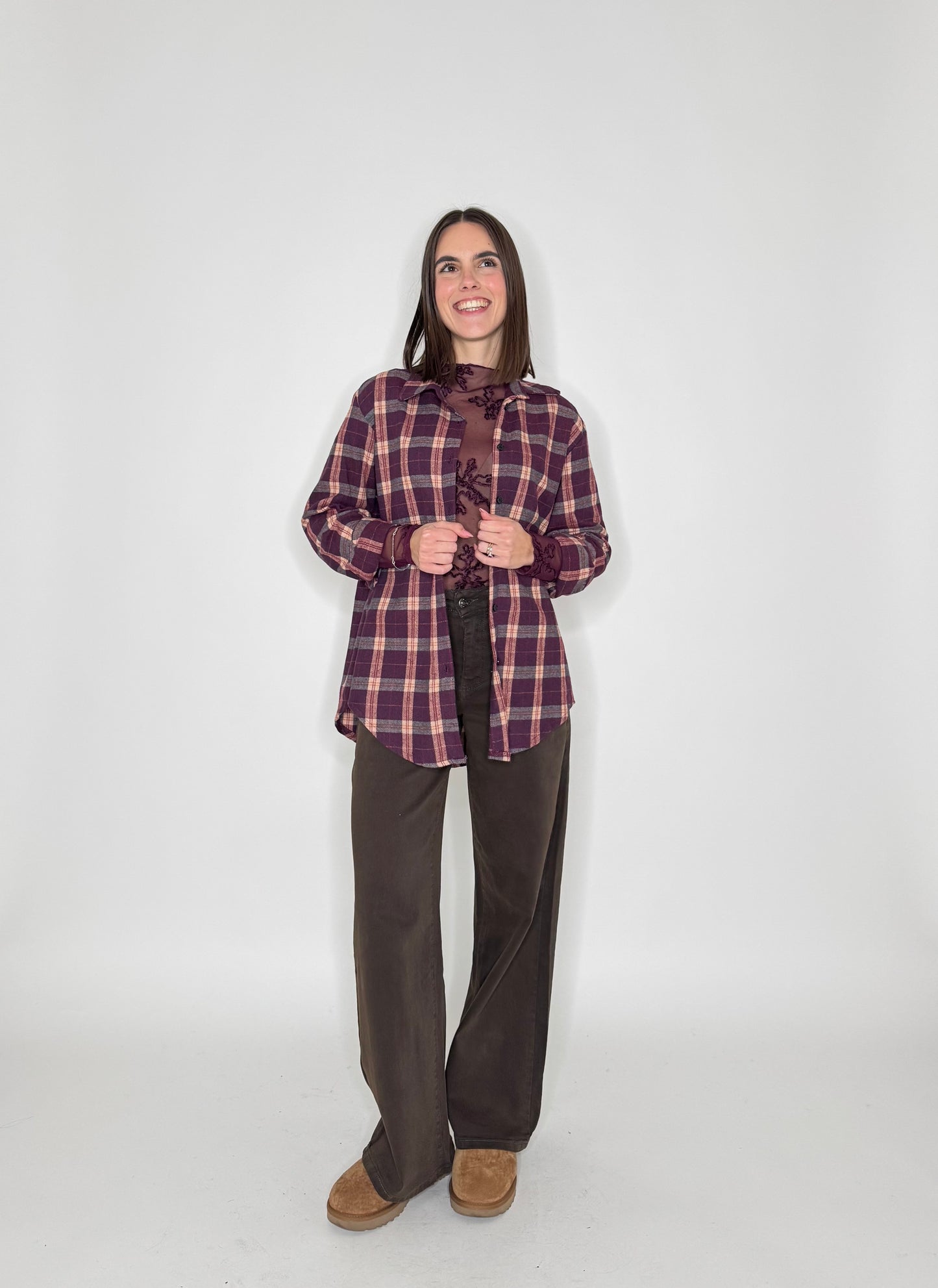 Camicia check in flanella vinaccia