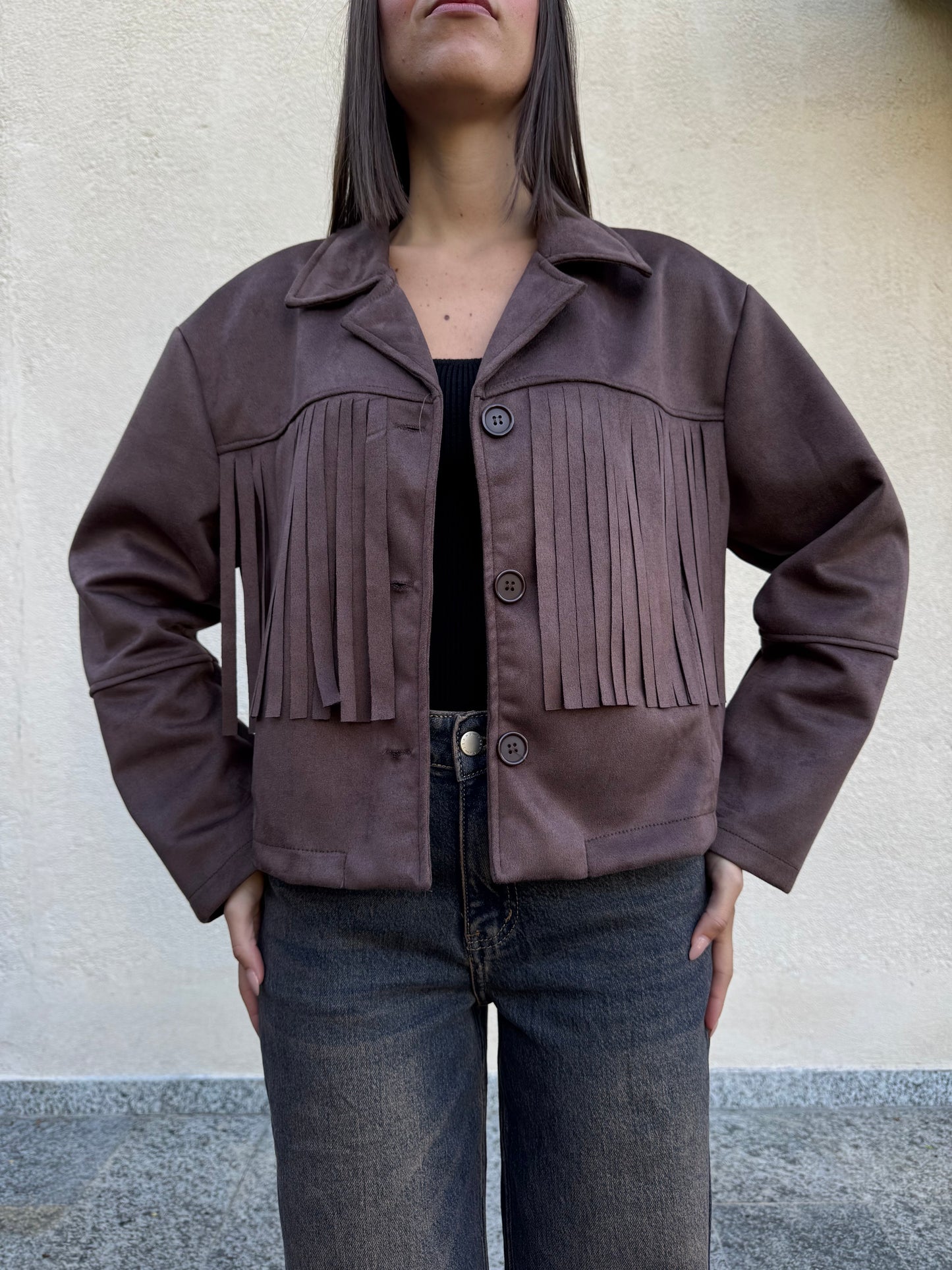 Giacca Suede Frange Moro