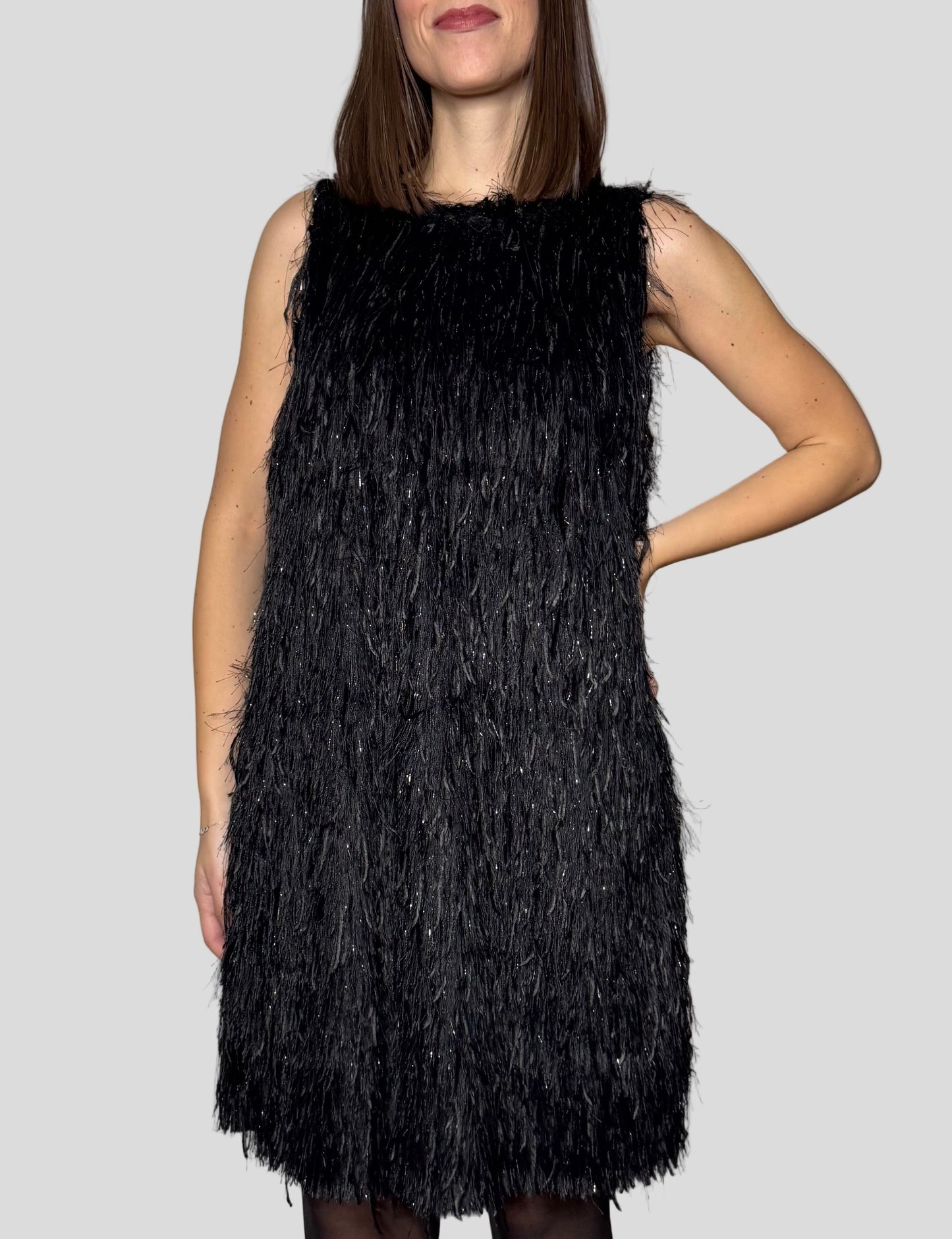 Abito piume in viscosa lurex nero