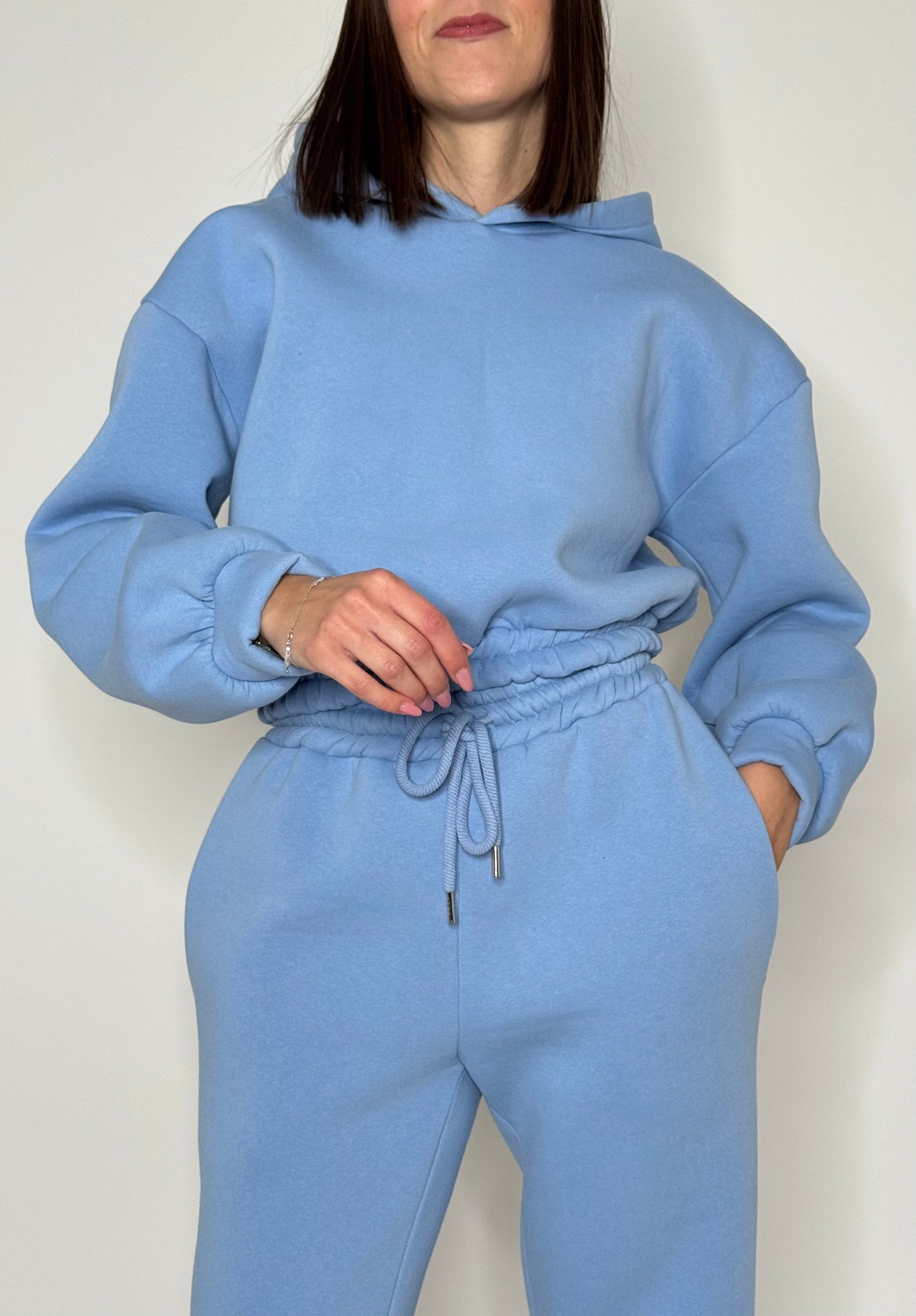 Tuta crop in cotone felpato Celeste