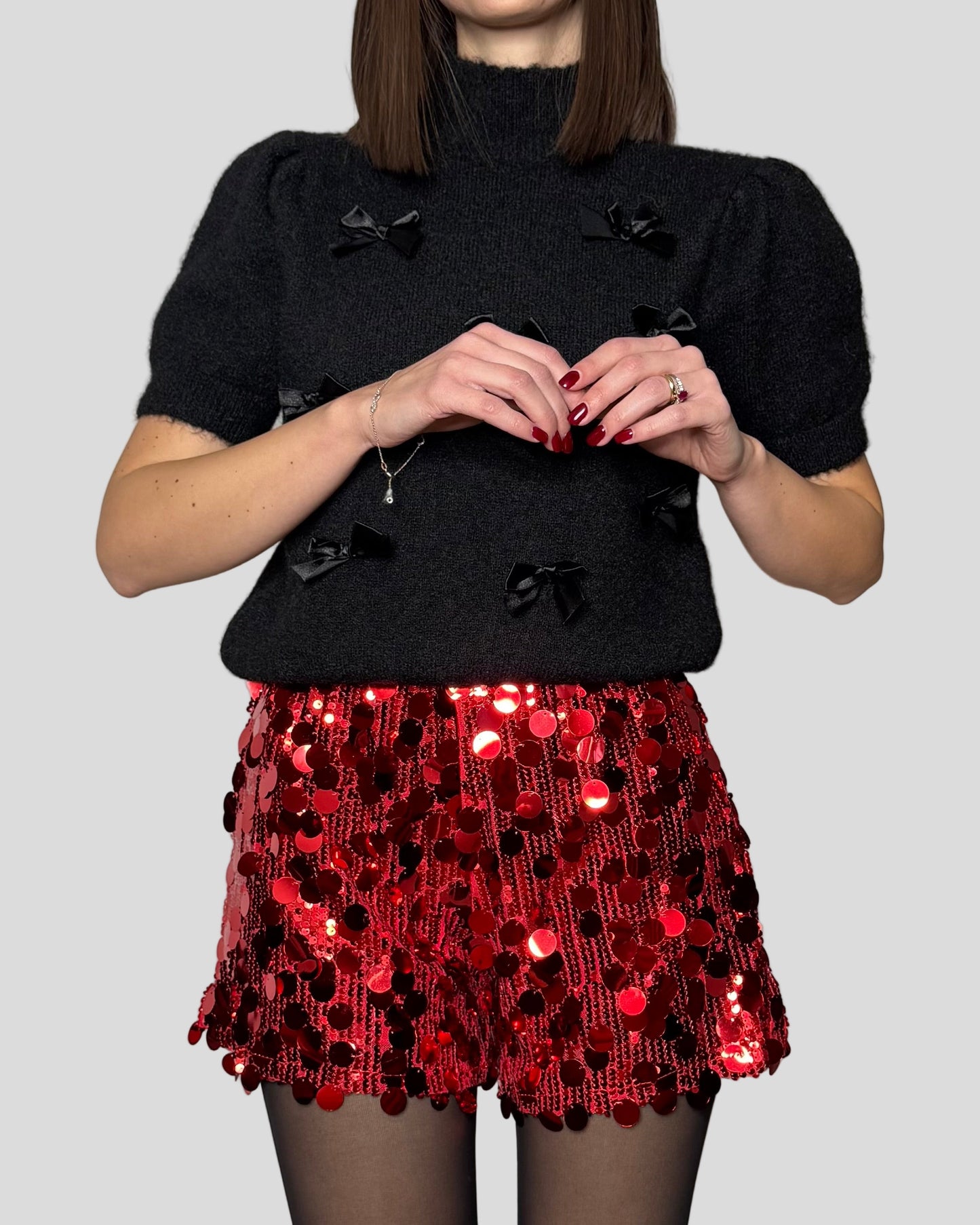 Maglia misto lana e mohair fiocchi nero