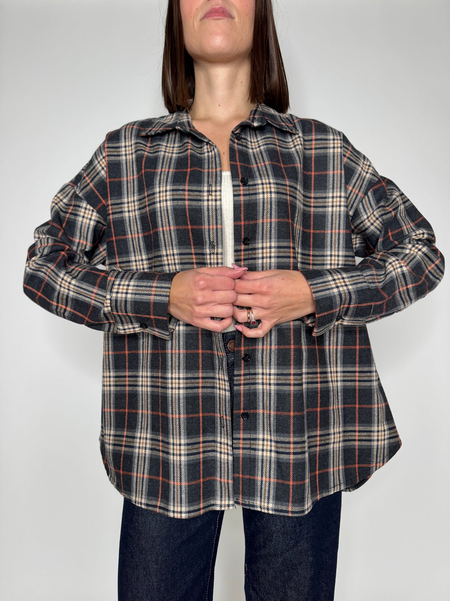 Camicia fantasia check base nero