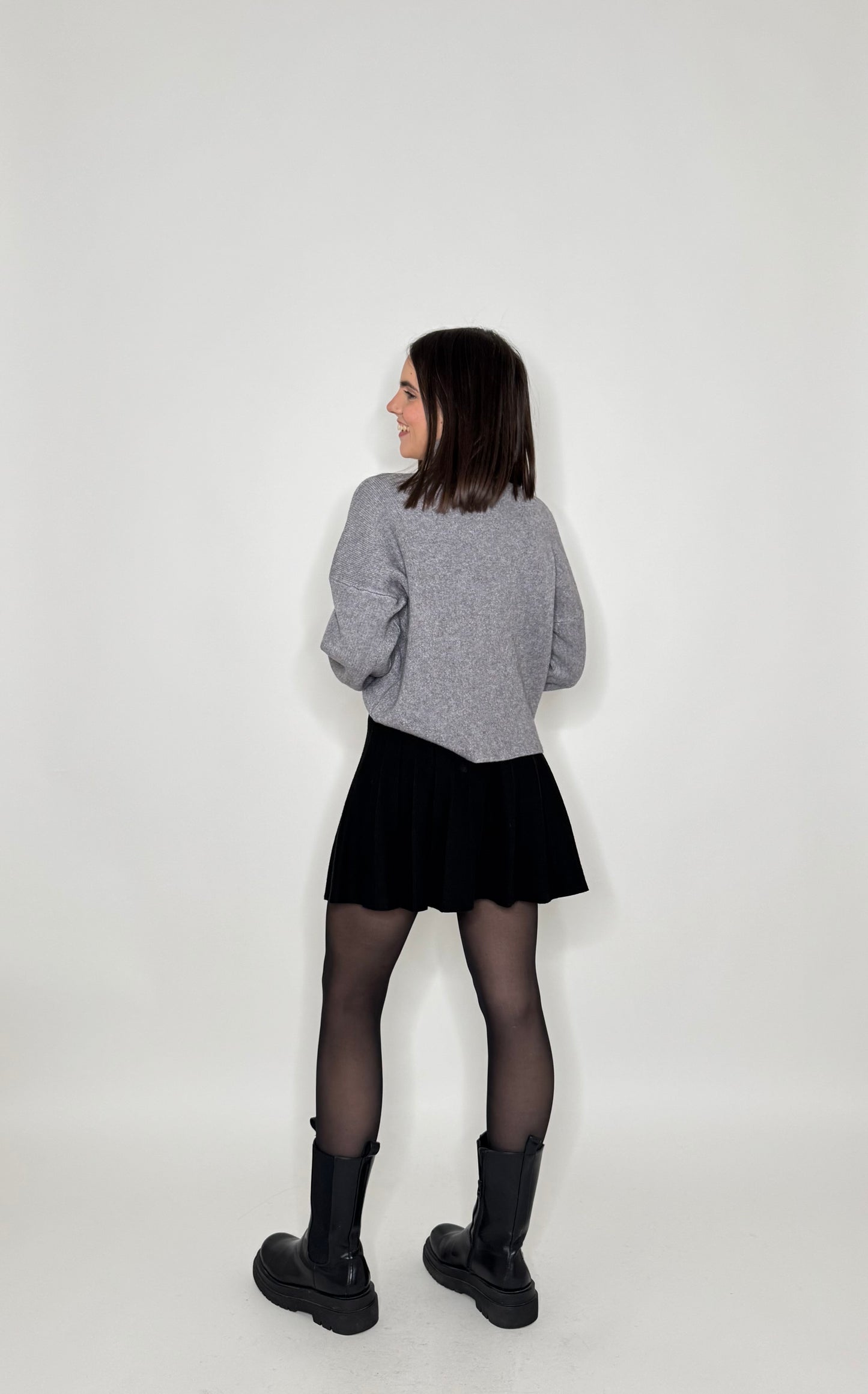 Gonna a pieghe in calda viscosa Nero