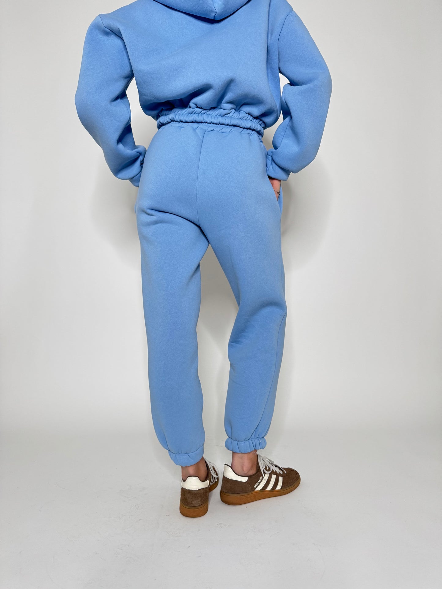 Tuta crop in cotone felpato Celeste