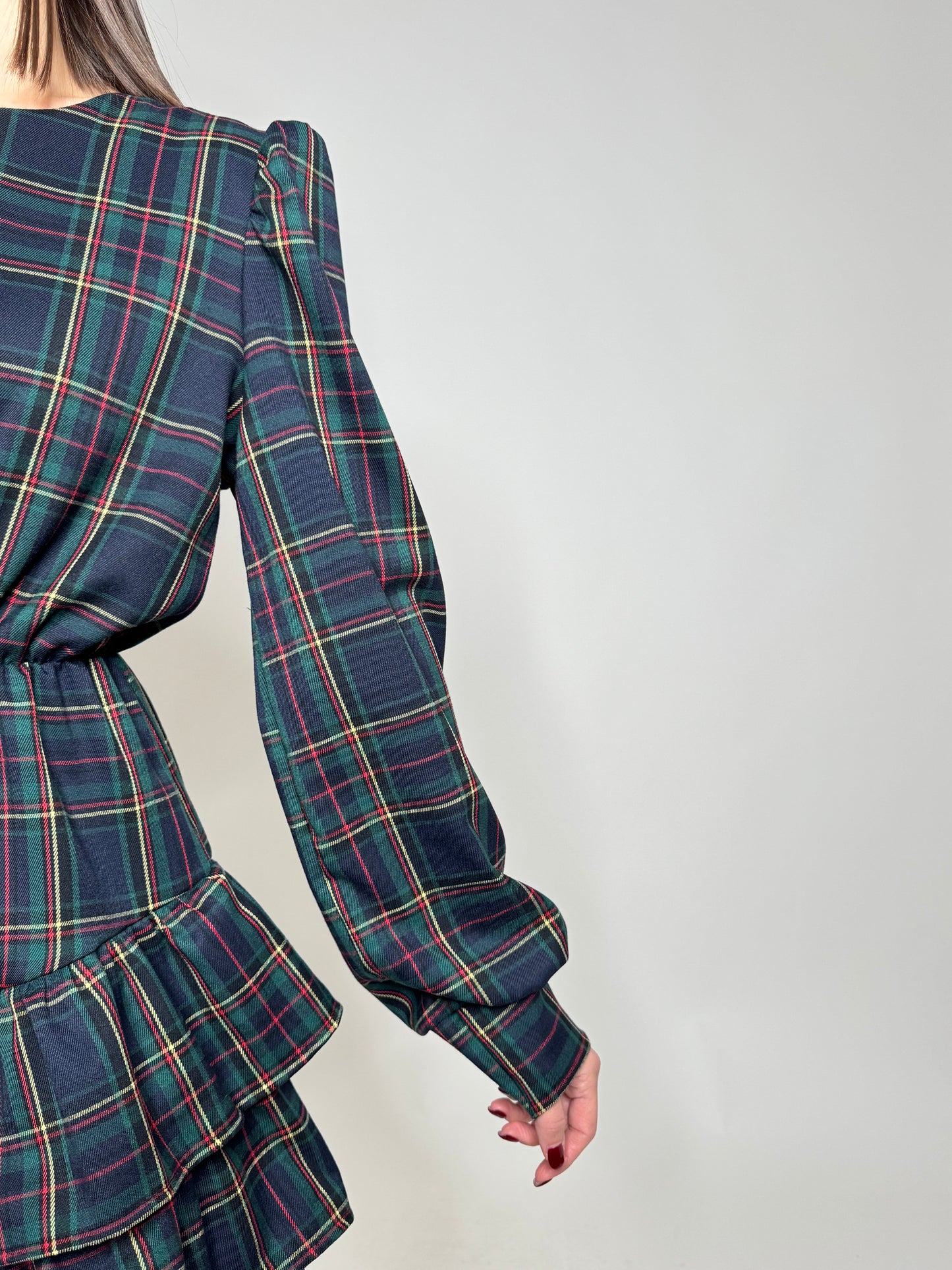 Abito Svolazzante Tartan in viscosa Verde/blu