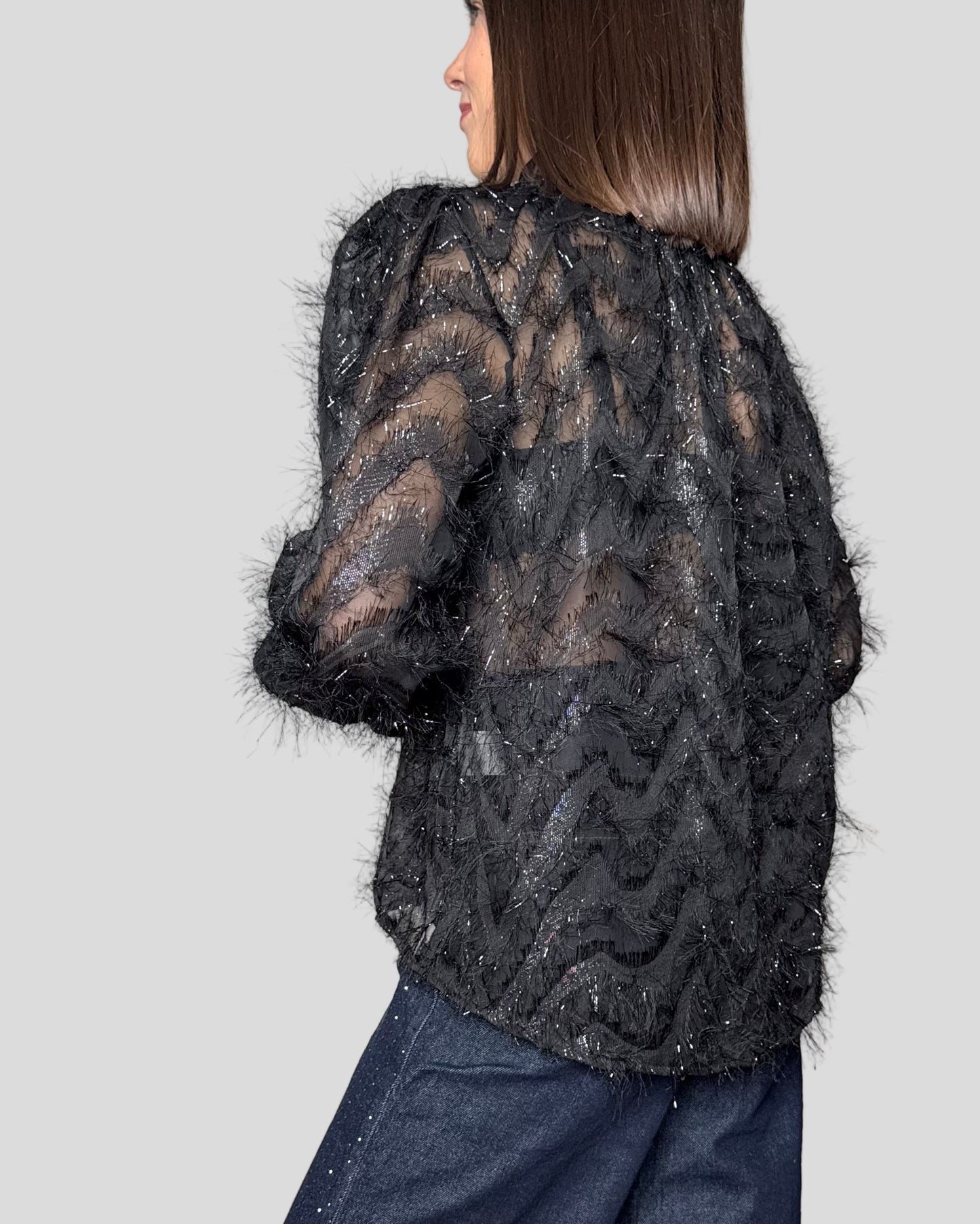 Camicia fru fru lurex Nero