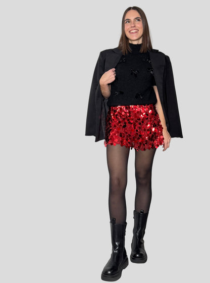 Shorts Paillettes Rosso