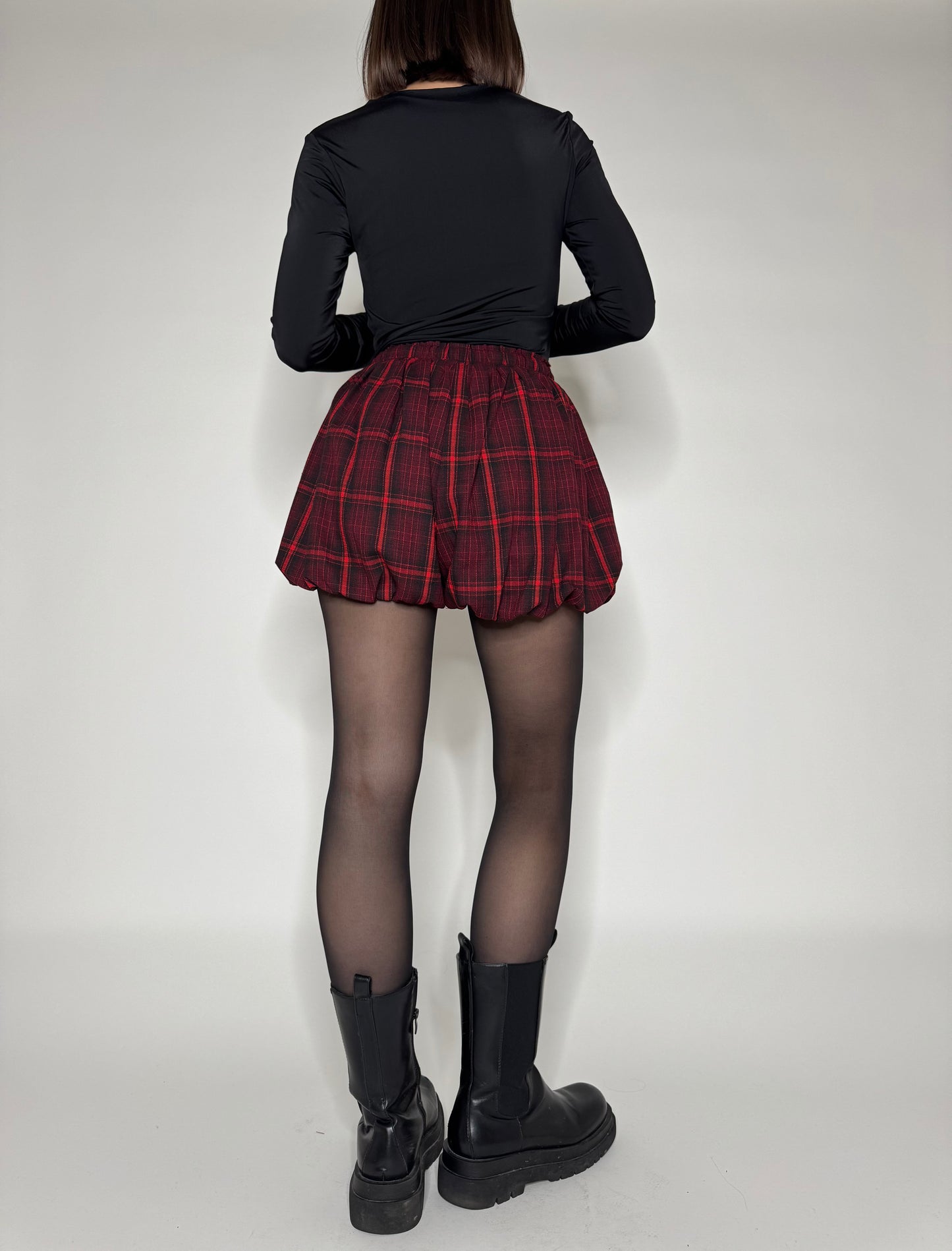 Pantaloncino fantasia scozzese a palloncino base rossa