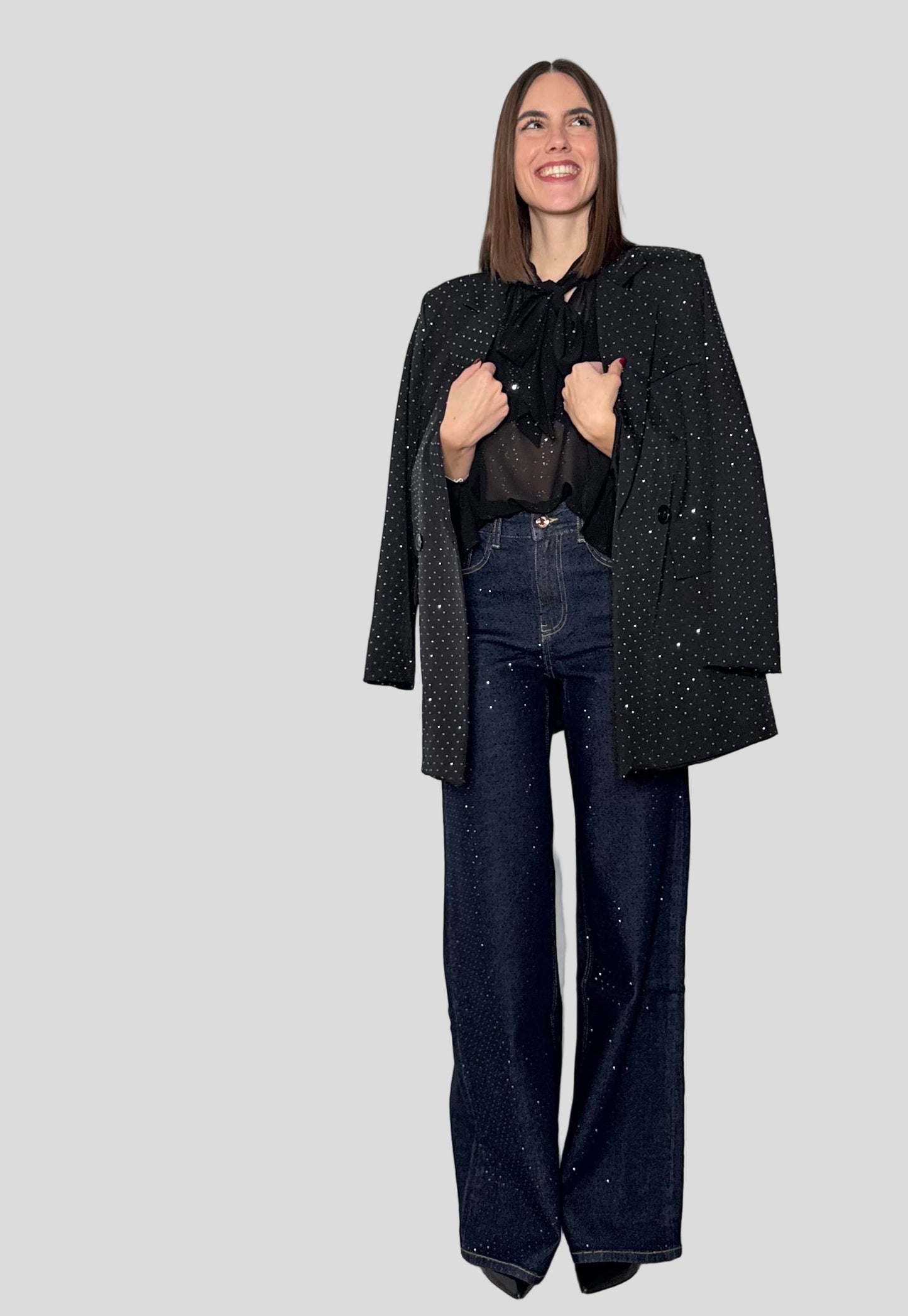 Camicia Soft velata con fiocco nero