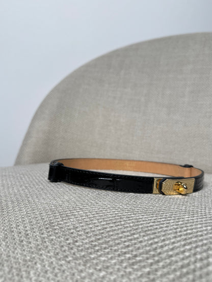 Cintura vera pelle stampa cocco nero lucido regolabile stile Hermes 2cm LIMITED EDITION