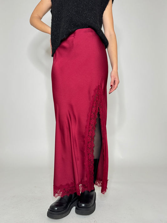 Gonna lunga satin pizzo Ludo Bordeaux