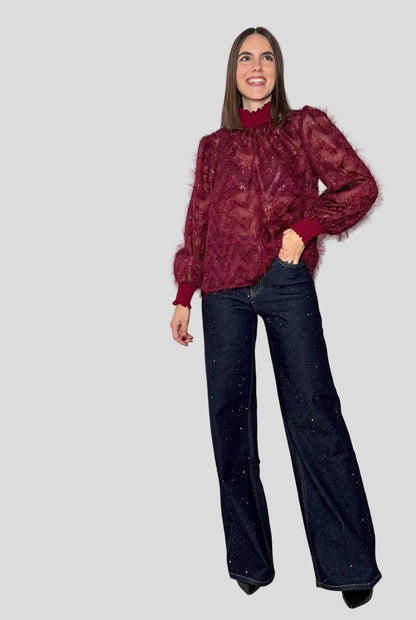 Camicia fru fru lurex Bordeaux