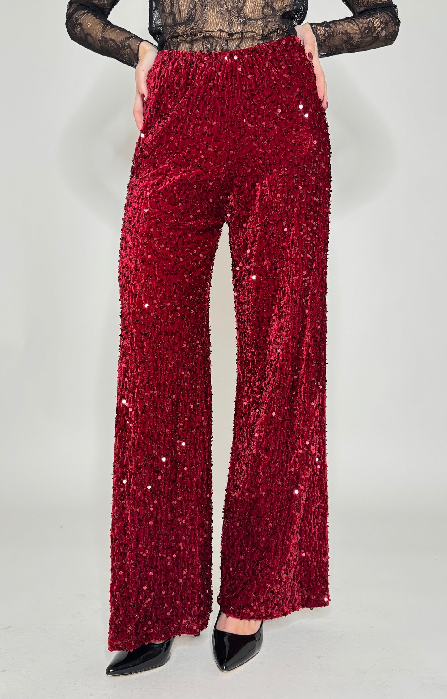 Pantalone paillettes in viscosa rosso