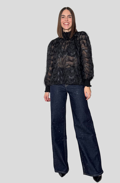 Camicia fru fru lurex Nero