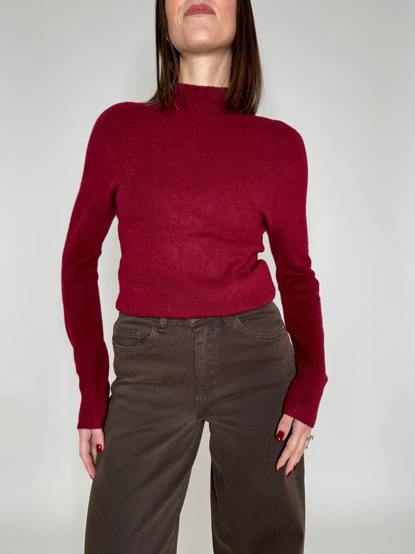 Maglia mezzo collo in misto lana e viscosa Bordeaux