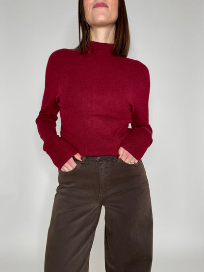 Maglia mezzo collo in misto lana e viscosa Bordeaux