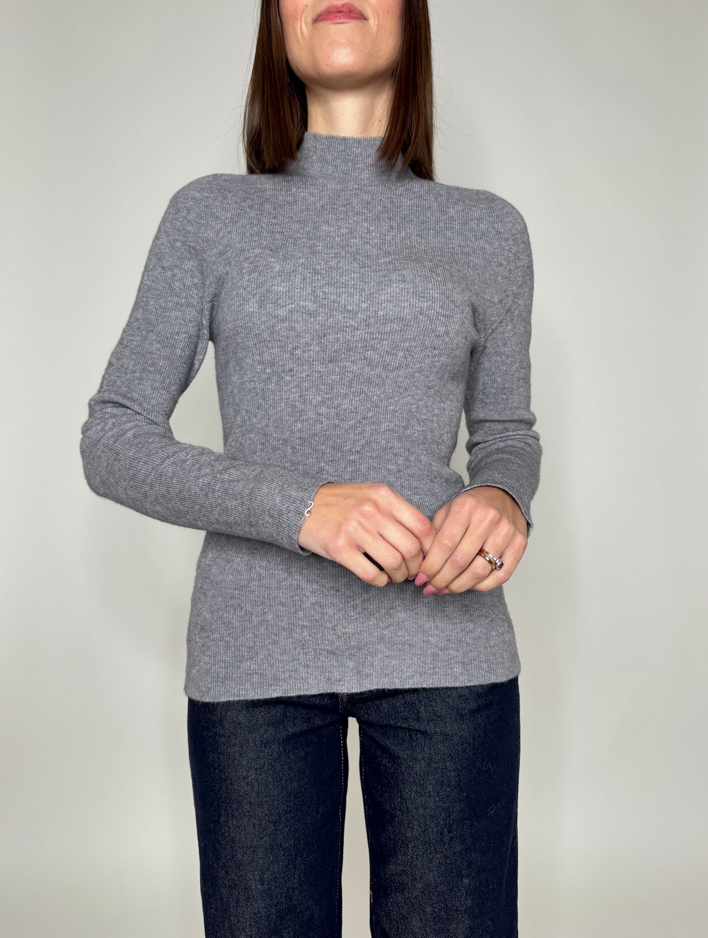 Maglia mezzo collo in misto lana e viscosa Grigio