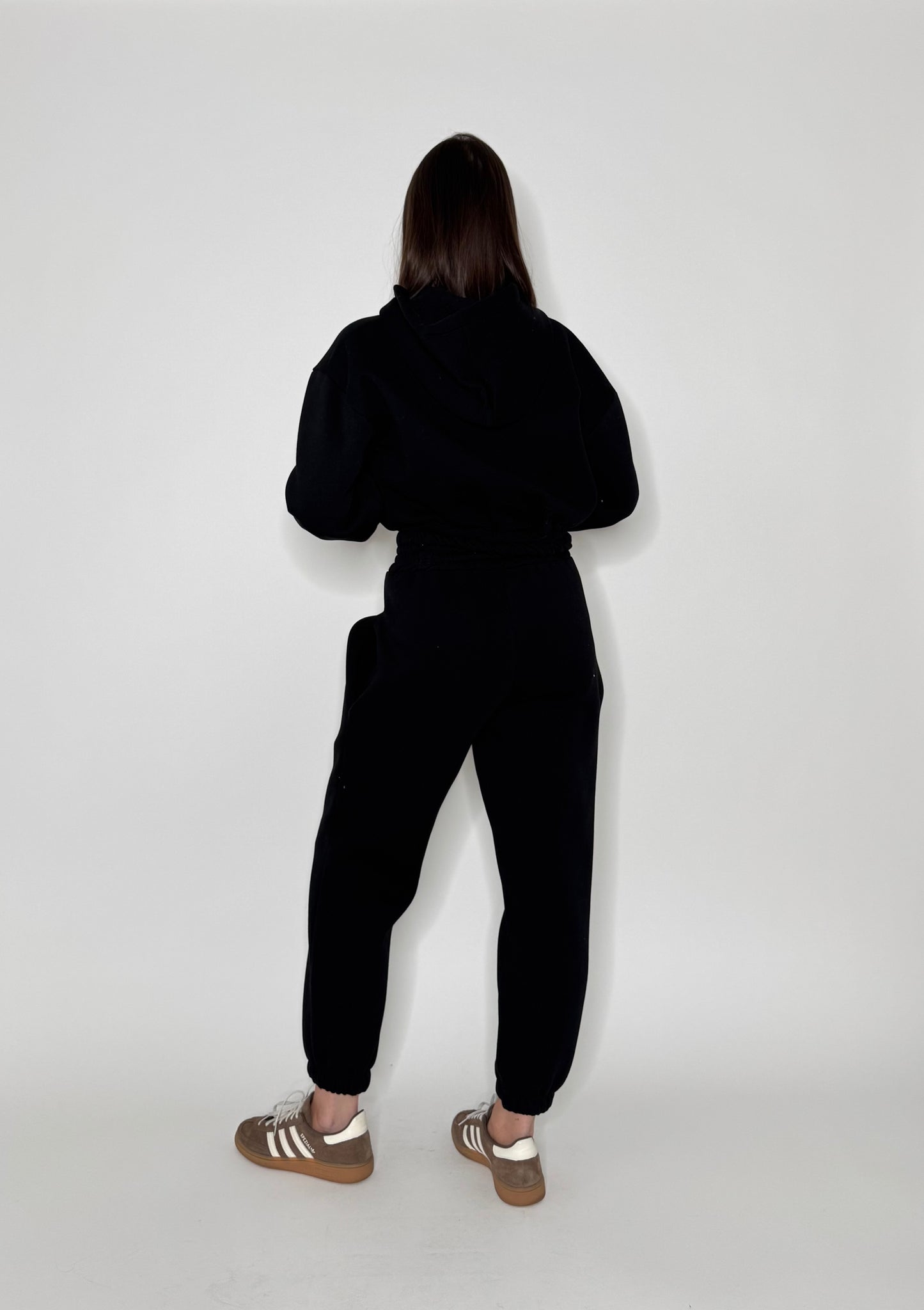 Tuta crop in cotone felpato Nero