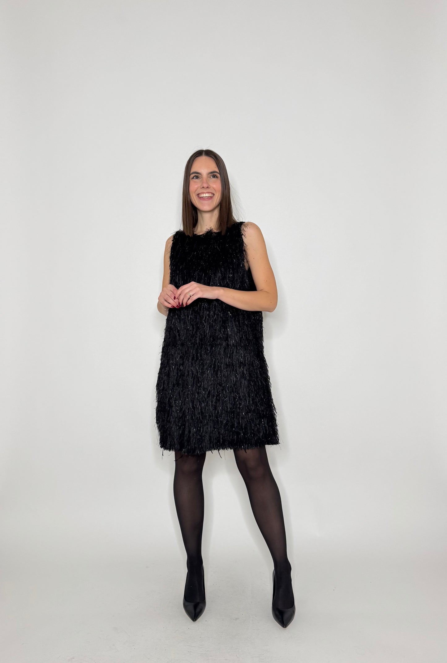 Abito piume in viscosa lurex nero