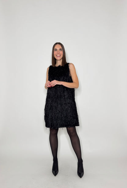 Abito piume in viscosa lurex nero