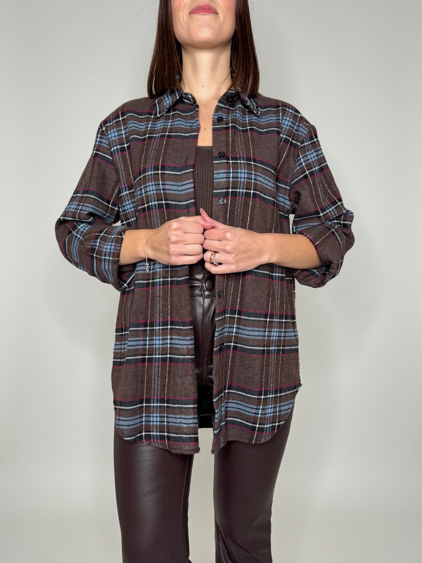 Camicia check in flanella cioccolato/celeste