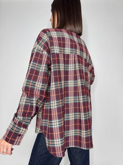 Camicia fantasia check base bordeaux