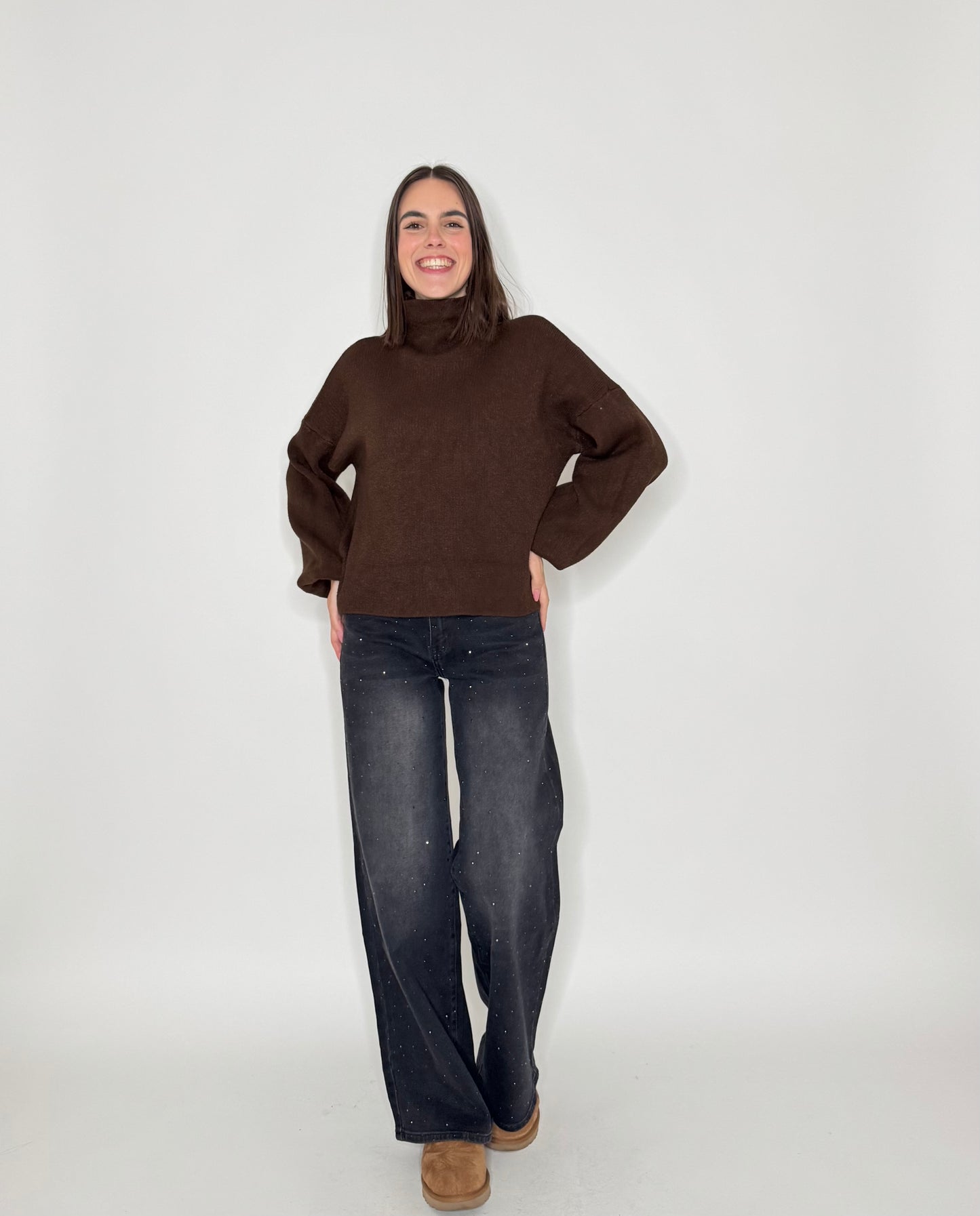 Pull Letizia mezzo collo in calda viscosa Ciccolato