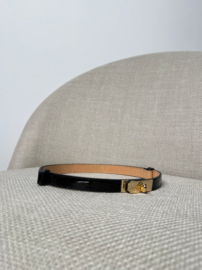 Cintura vera pelle stampa cocco nero lucido regolabile stile Hermes 2cm LIMITED EDITION