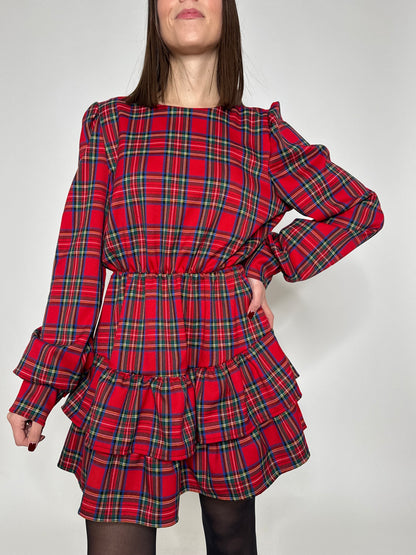Abito Svolazzante Tartan in viscosa Rosso