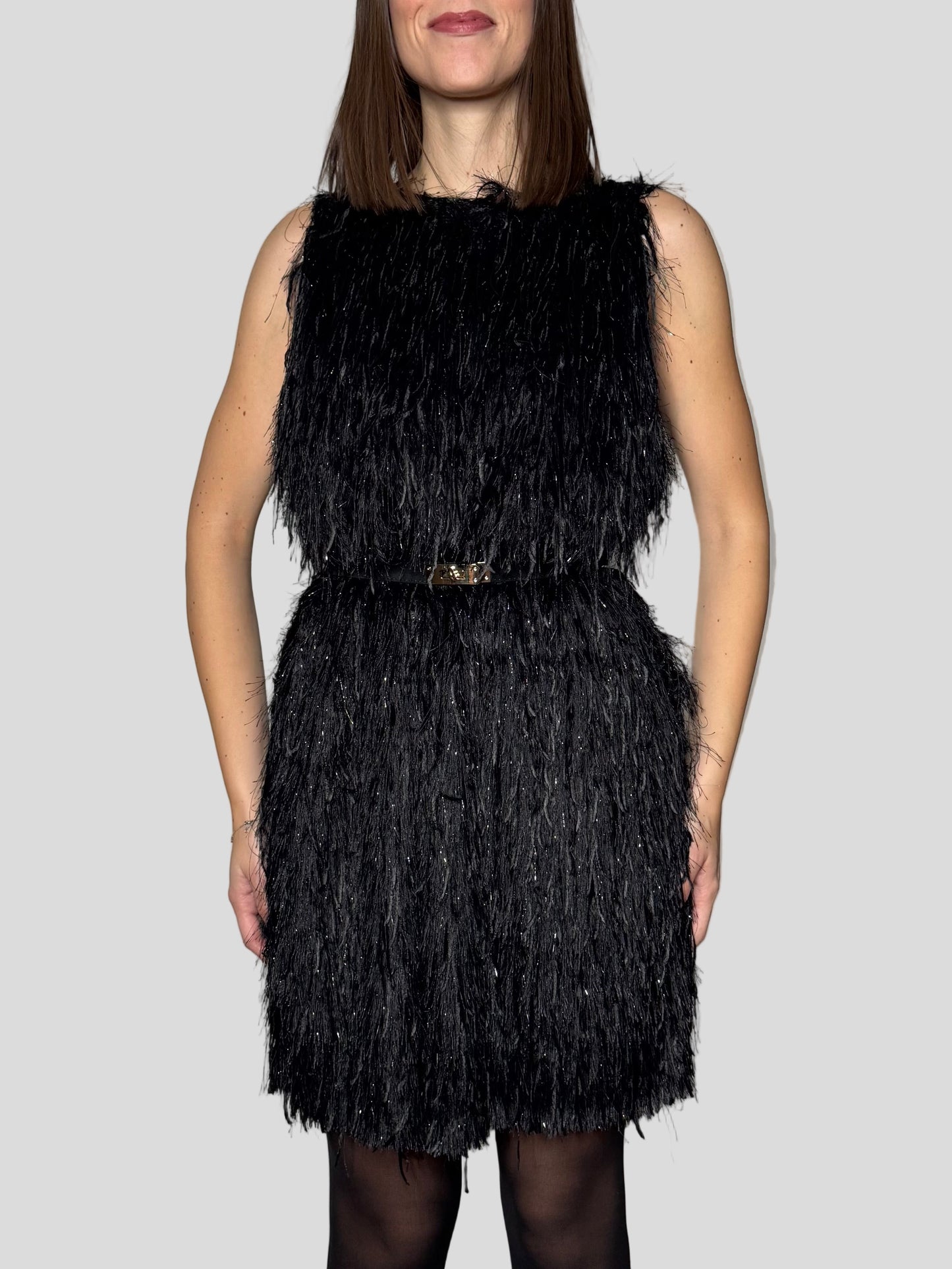 Abito piume in viscosa lurex nero