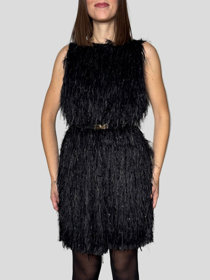 Abito piume in viscosa lurex nero