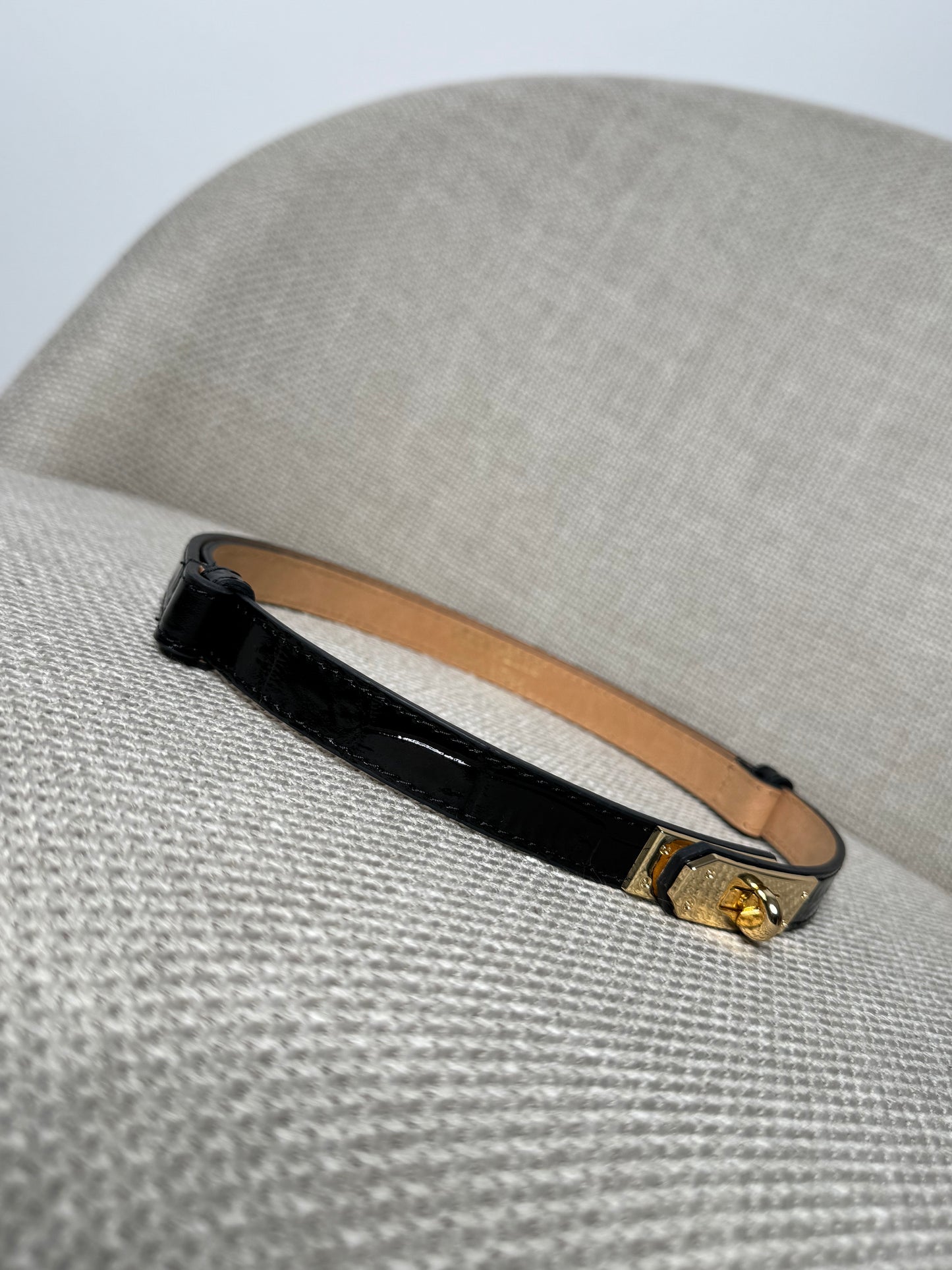 Cintura vera pelle stampa cocco nero lucido regolabile stile Hermes 2cm LIMITED EDITION