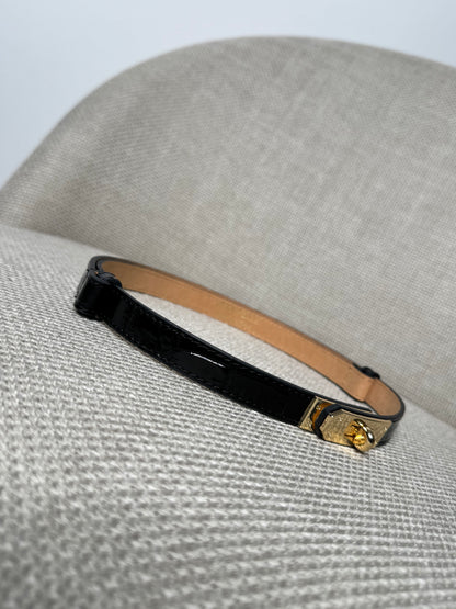 Cintura vera pelle stampa cocco nero lucido regolabile stile Hermes 2cm LIMITED EDITION