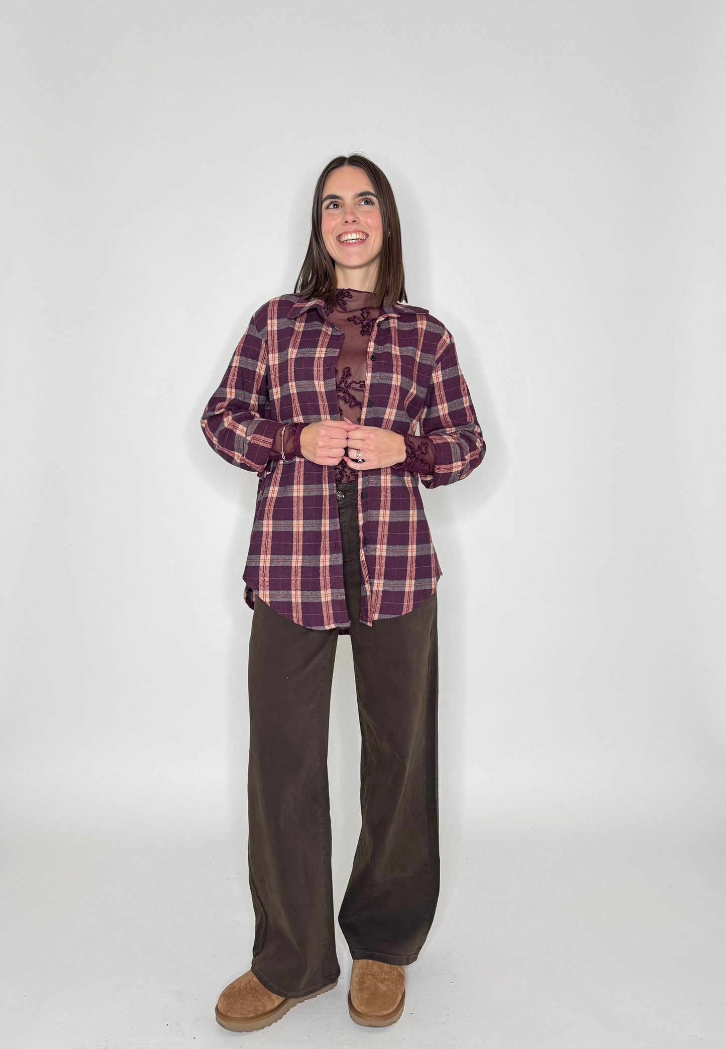 Camicia check in flanella vinaccia