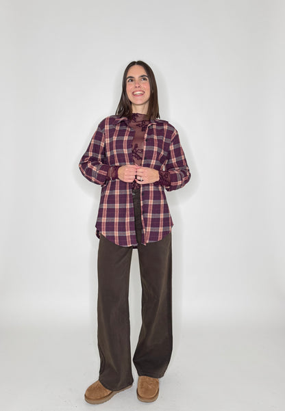 Camicia check in flanella vinaccia