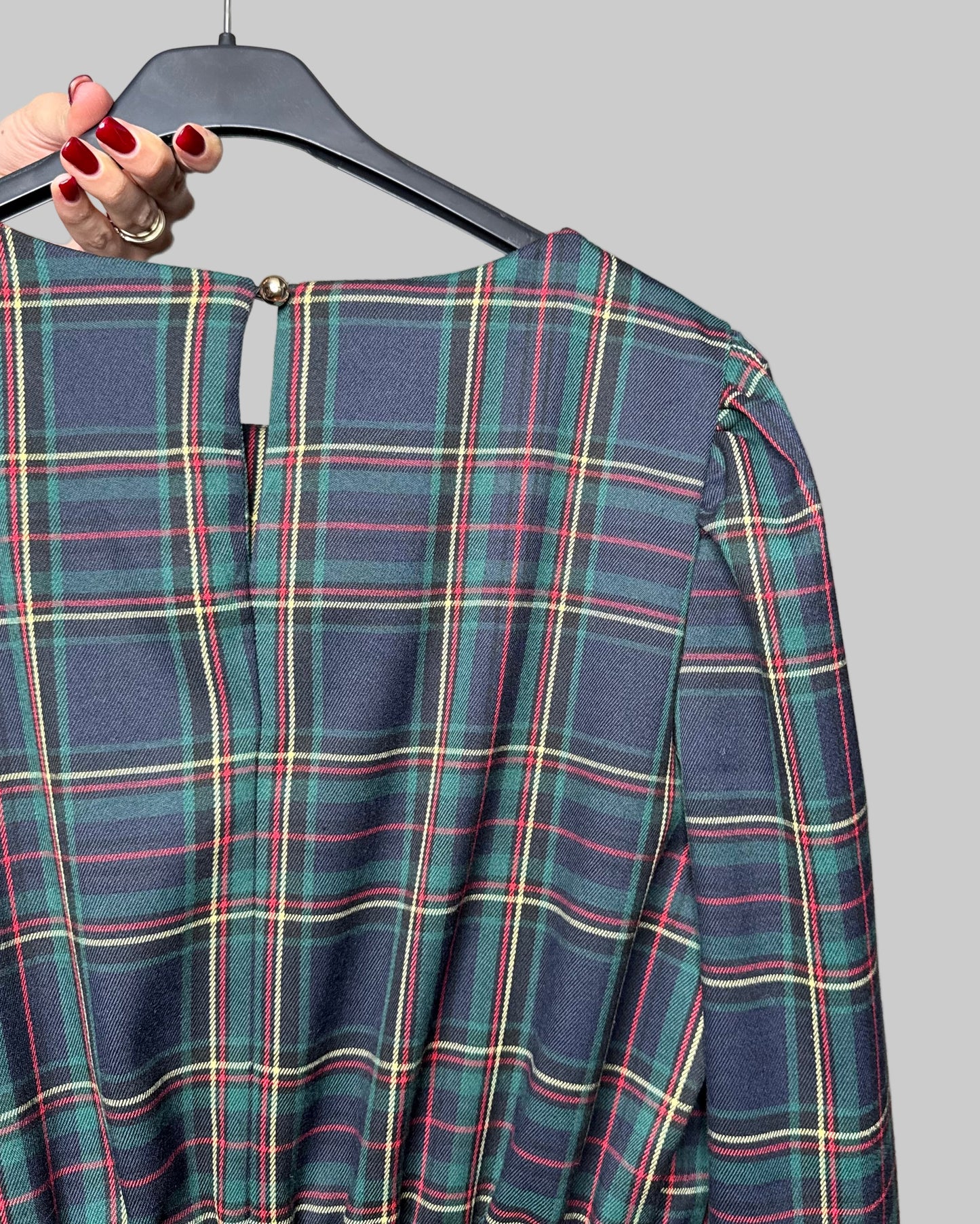 Abito Svolazzante Tartan in viscosa Verde/blu