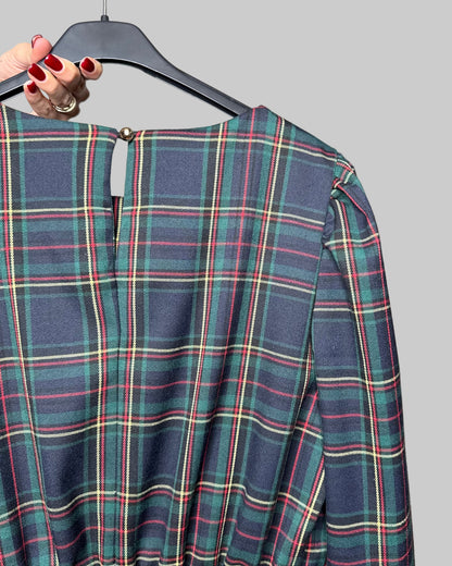 Abito Svolazzante Tartan in viscosa Verde/blu