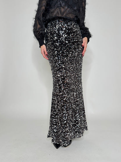 Gonna lunga pailletes argento